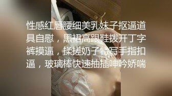 性感红唇腰细美乳妹子抠逼道具自慰，黑裙高跟鞋拨开丁字裤摸逼，揉搓奶子特写手指扣逼，玻璃棒快速抽插呻吟娇喘